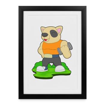 Chien Bodybuilder Haltère Musculation - Affiche encadrée (27 × 37 cm) - noir - Devant