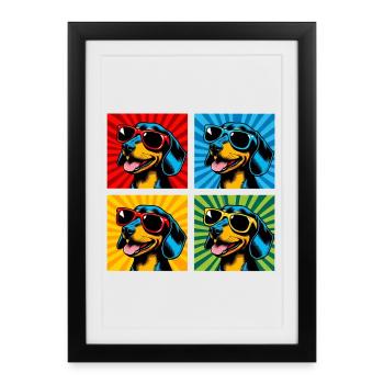 Pop Art Dachshund Sausage, Pretzel, Noodle, Wiener - Framed poster (27 × 37 cm) - black - Front