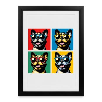 Frenchie Pop Art Bubbles, Pancake, Chonk, Nibbles - Framed poster (27 × 37 cm) - black - Front