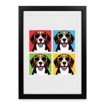 Pop Art Beagle, Bliss, Benny, Bagel, Poppy, Wiggly - Affiche encadrée (27 × 37 cm) - noir - Devant