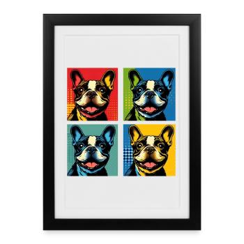 Frenchie Pop Art Bubbles, Pancake, Chonk, Nibbles - Framed poster (27 × 37 cm) - black - Front