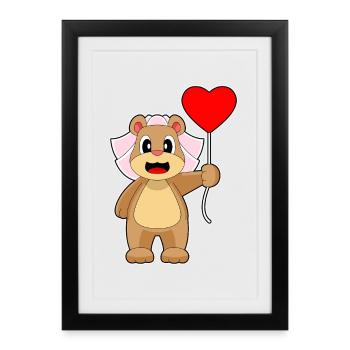 Ours Mariée Ballon Mariage - Affiche encadrée (27 × 37 cm) - noir - Devant