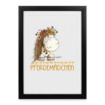 Pferdemädchen Spruch Mit Süßem Pferd - Gerahmtes Poster (27 × 37 cm) - Schwarz - Vorne