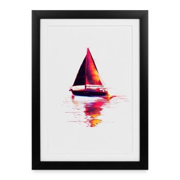 Voilier Retrowave - Affiche encadrée (27 × 37 cm) - noir - Devant