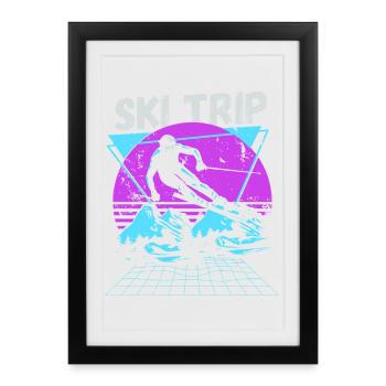 Rétro Ski Trip Néon Graphique - Affiche encadrée (27 × 37 cm) - noir - Devant