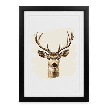 Deer with antlers - Framed poster (27 × 37 cm) - black - Front