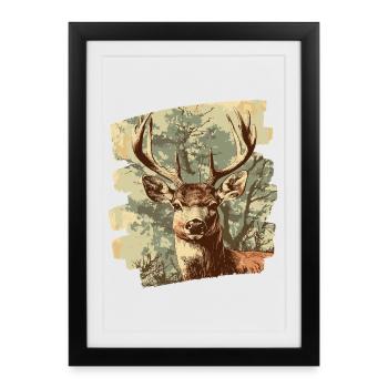 Deer with antlers - Framed poster (27 × 37 cm) - black - Front