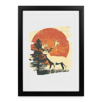 Deer with antlers - Framed poster (27 × 37 cm) - black - Front