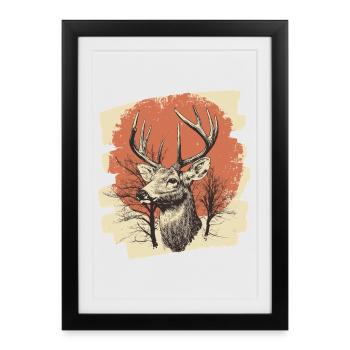 Deer with antlers - Framed poster (27 × 37 cm) - black - Front