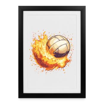 Burning Volleyball Fire - Framed poster (27 × 37 cm) - black - Front