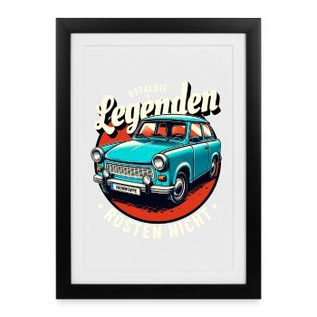 Ostalgie Legende Rennpappe Trabi DDR Retro - Gerahmtes Poster (27 × 37 cm) - Schwarz - Vorne