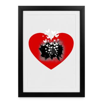 Coeur de la Saint-Valentin Coeurs Papillons Amour - Affiche encadrée (27 × 37 cm) - noir - Devant