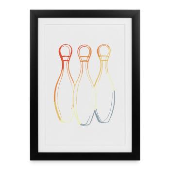 Croquis de bowling look rétro - Affiche encadrée (27 × 37 cm) - noir - Devant
