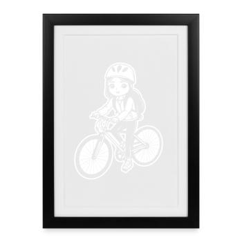 Fahrradfahrerin Skizze - Gerahmtes Poster (27 × 37 cm) - Schwarz - Vorne