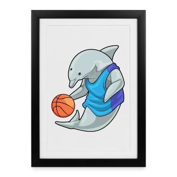 Dolphin Basketteur Basketteur - Affiche encadrée (27 × 37 cm) - noir - Devant