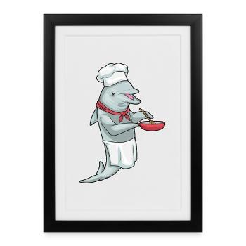 Dolphin Cooking Pan Cooking - Framed poster (27 × 37 cm) - black - Front