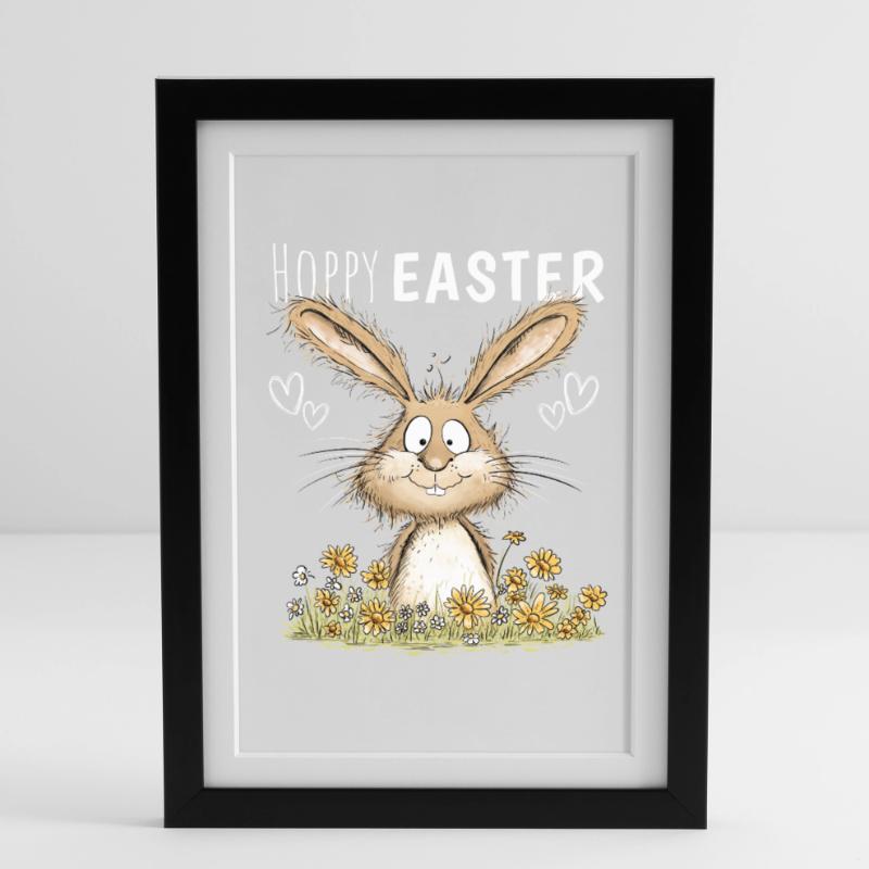 Hoppy Easter Easter Bunny Easter Motif Easter Bunny Framed poster (27 × 37 cm)