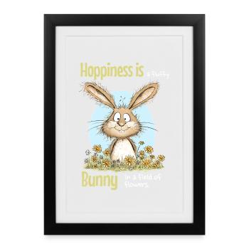 Motif de Pâques de lapin disant le printemps - Affiche encadrée (27 × 37 cm) - noir - Devant