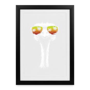 Autruche Lunettes de soleil Oiseau Palmiers Cadeau Rétro - Affiche encadrée (27 × 37 cm) - noir - Devant