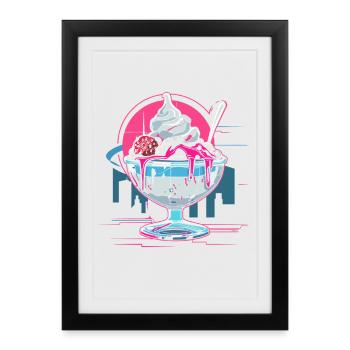 Coupe glacée Retrowave - Affiche encadrée (27 × 37 cm) - noir - Devant