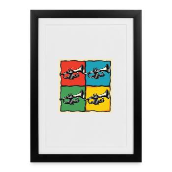 Trompette colorée Pop Art pour trompettes - Affiche encadrée (27 × 37 cm) - noir - Devant