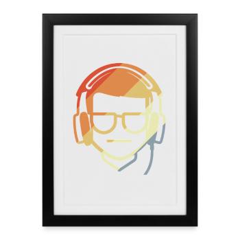 Gamer Dessin Rétro - Affiche encadrée (27 × 37 cm) - noir - Devant