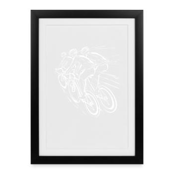 Croquis du cycliste sur route - Affiche encadrée (27 × 37 cm) - noir - Devant