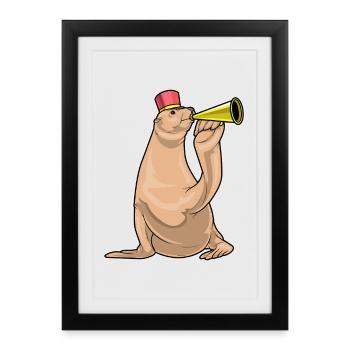 Seal Musicien Trompette Musique - Affiche encadrée (27 × 37 cm) - noir - Devant