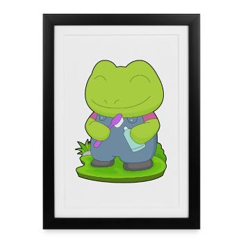 Frog Toothbrush - Framed poster (27 × 37 cm) - black - Front