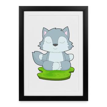 Wolf Yoga Fitness Méditation - Affiche encadrée (27 × 37 cm) - noir - Devant