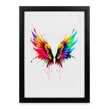 ailes arc-en-ciel ailes d’ange colorées - Affiche encadrée (27 × 37 cm) - noir - Devant