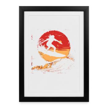 Surfeur Coucher de soleil - Affiche encadrée (27 × 37 cm) - noir - Devant