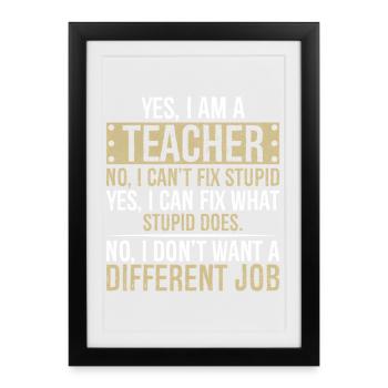, je suis enseignant, non, je ne peux pas réparer, stupide, , je peux - Affiche encadrée (27 × 37 cm) - noir - Devant