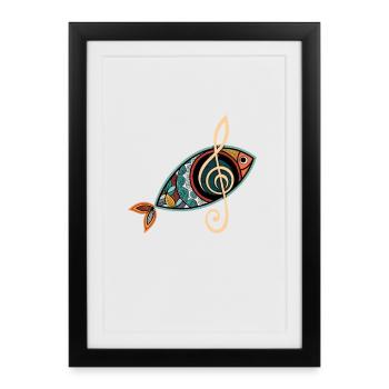 Poisson chrétien avec clef chœur d’église - Affiche encadrée (27 × 37 cm) - noir - Devant