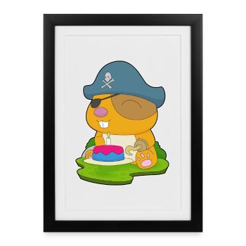 Hamster Anniversaire Pirate - Affiche encadrée (27 × 37 cm) - noir - Devant