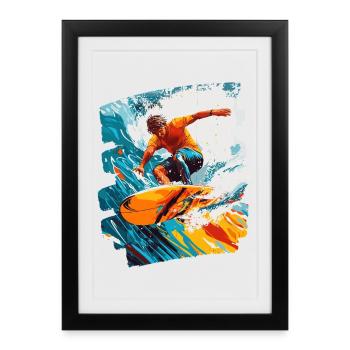 Surfeur Surf Planche de surf Surf - Affiche encadrée (27 × 37 cm) - noir - Devant