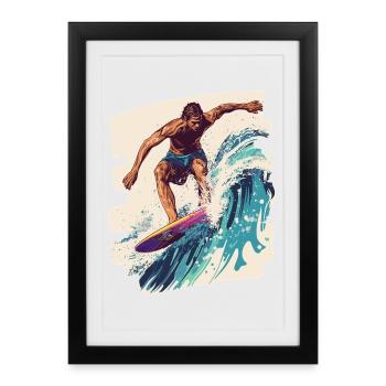 Surfeur Surf Planche de surf Surf - Affiche encadrée (27 × 37 cm) - noir - Devant