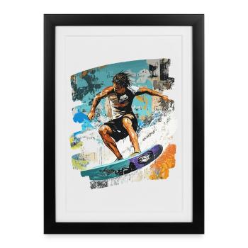 Surfergirl,Surfer,Surfeur Design,Chemise de surf,Wellenr - Affiche encadrée (27 × 37 cm) - noir - Devant