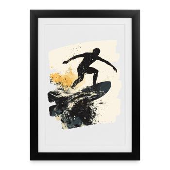 Surfeur Surf Planche de surf Surf - Affiche encadrée (27 × 37 cm) - noir - Devant