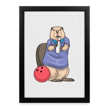 Beaver Bowling Boule de bowling - Affiche encadrée (27 × 37 cm) - noir - Devant