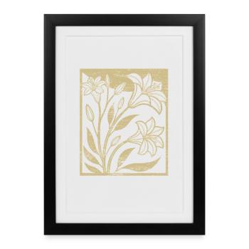 Lys - Gravure sur bois - Printemps - Été - Dicton - Affiche encadrée (27 × 37 cm) - noir - Devant
