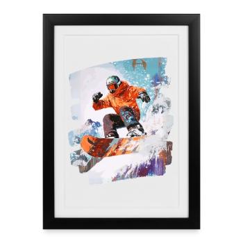 Snowboarder poudreuse - Affiche encadrée (27 × 37 cm) - noir - Devant