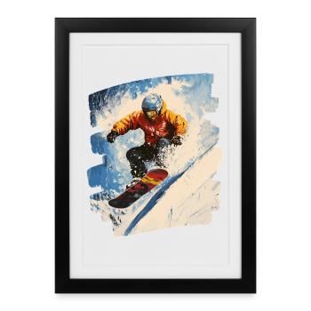 Snowboarder poudreuse - Affiche encadrée (27 × 37 cm) - noir - Devant