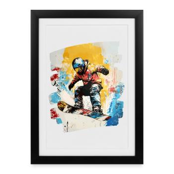 Snowboarder poudreuse - Affiche encadrée (27 × 37 cm) - noir - Devant