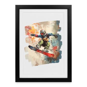 Snowboarder poudreuse - Affiche encadrée (27 × 37 cm) - noir - Devant