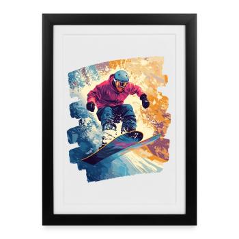Snowboarder poudreuse - Affiche encadrée (27 × 37 cm) - noir - Devant