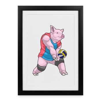 Pig Volleyball Player Volleyball - Framed poster (27 × 37 cm) - black - Front