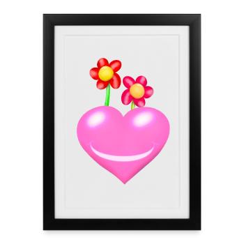 Coeur Coeurs Fleur Fleurs Saint Valentin - Affiche encadrée (27 × 37 cm) - noir - Devant