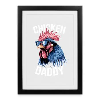 Poulet Papa Poulets Fête des Pères Volaille Fermier Coq - Affiche encadrée (27 × 37 cm) - noir - Devant