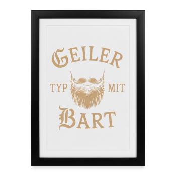 gars avec barbe barbe barbier barbe complète - Affiche encadrée (27 × 37 cm) - noir - Devant